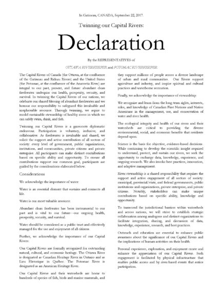 Twinning our Capital Rivers: Declaration