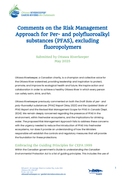 Comments on the Risk Management Approach for PFAS
